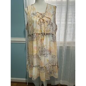 C. Est 1946 Womens XL Roman Architecture Clip Dot Tiered Babydoll Dress Cream